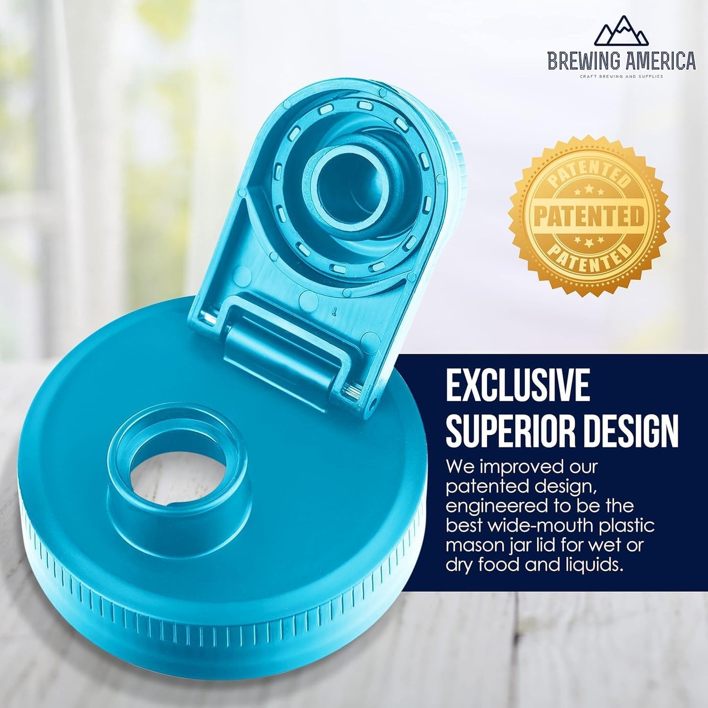 Brewing America Mason Jar Drinking Cup Pint and Half Drinking Lid and Azure 24oz Jar (1, Teal)