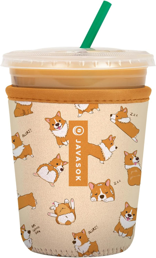 Sok It JavaSok Iced Coffee & Cold Soda Insulated Neoprene Cup Sleeve (Too Corgi to Function, Small: 16-20oz)
