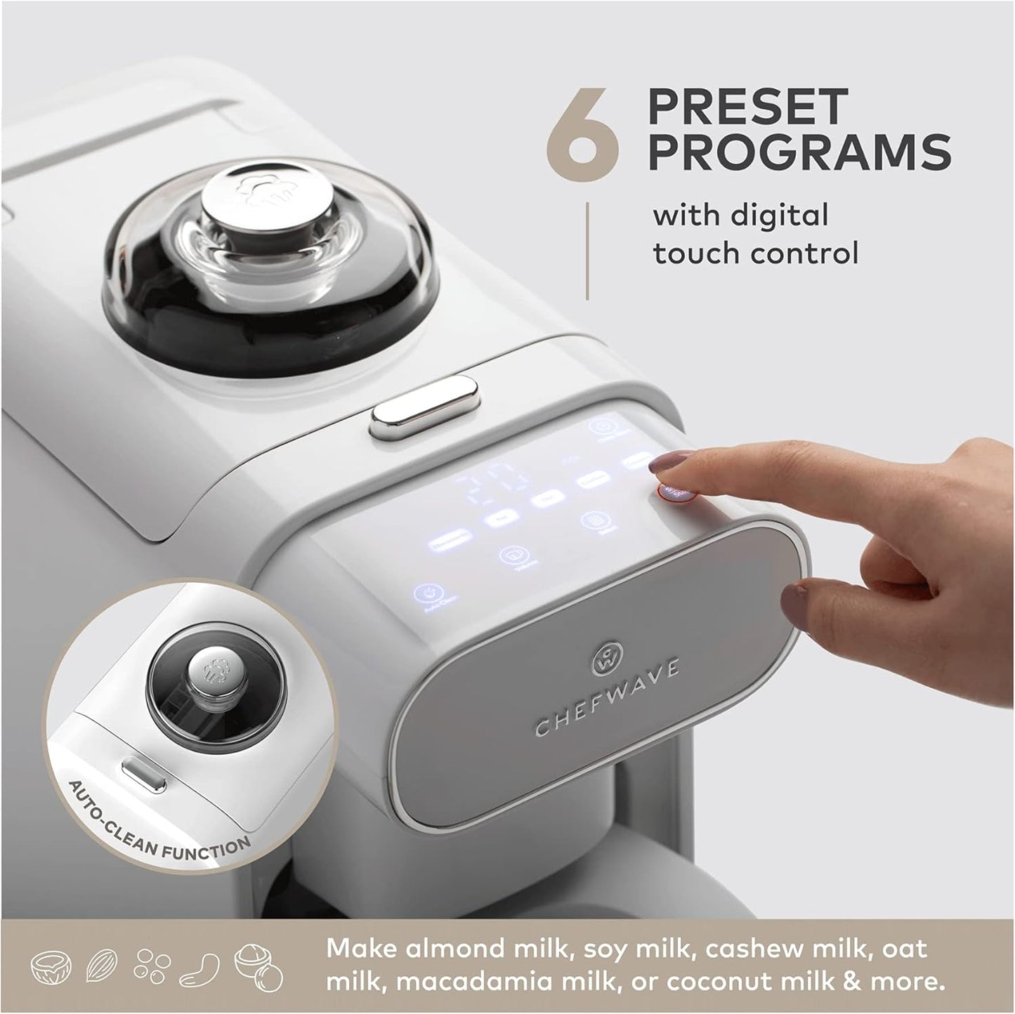 ChefWave Milkmade Dairy Alternative Vegan Nut Milk Maker Machine Almond Milk Soy Milk Oat Milk Cashew Milk Coconut Milk Macadamia Milk, No Soaking, Auto-Clean, Delay Start, Recipe Book - White