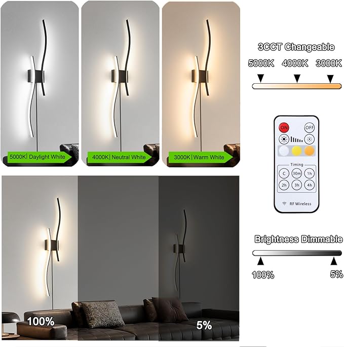 Daunton Modern Black Plug in Wall Sconces Set of 2 - Image 4