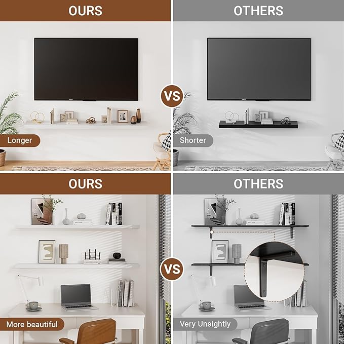 Heimlove Floating Shelves for Wall 48 Inches Long, 9.3" Deep White Floating - Image 4