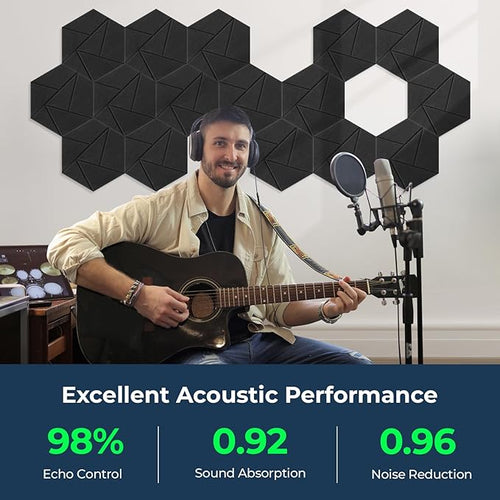 12 Pack Hexagon Acoustic Panels, Self-Adhesive Acoustic Wall Panels - Image 2