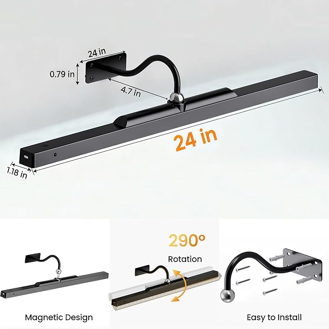 24Inch Picture Lights Battery Powered 6000mAh -3 Pack Black Wireless Remote - Image 6