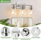 Indoi 3-Light Bathroom Light Fixtures, Brushed Nickel Vanity Lights - Image 3