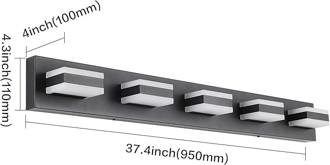 SOLFART Black Bathroom Vanity Lights Over Mirror Dimmable LED Modern Black - Image 2