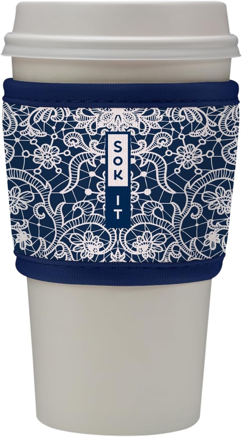 Sok It HotSok Coffee & Tea Reusable Insulated Neoprene Cup Sleeve (Royal Lace)