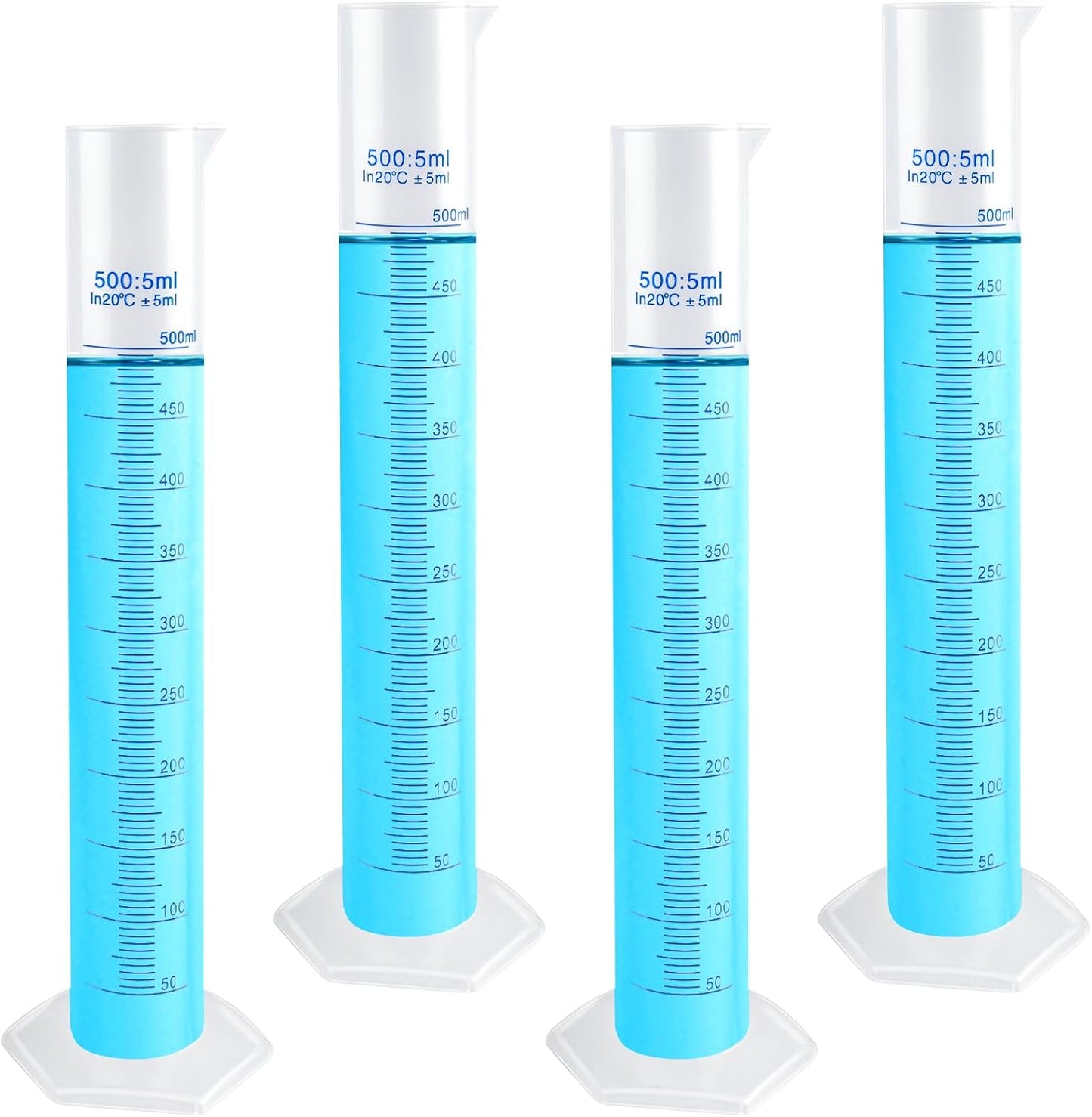 4 Packs 500ml Plastic Graduated Cylinder,Transparent Measuring Cylinder Set with Pour Spout, 2-Sided Making Plastic Lab Test Tube for Science Projects, Laboratory Supplies