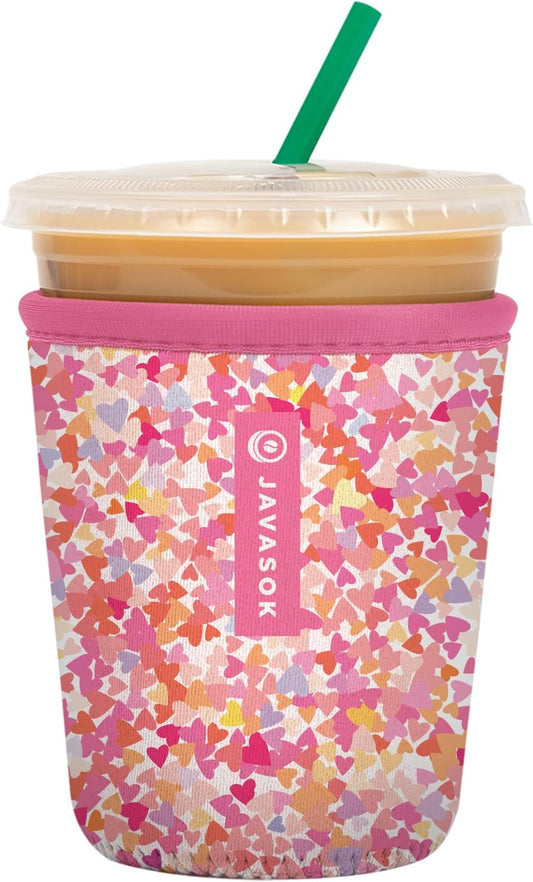 Sok It JavaSok Iced Coffee & Cold Soda Insulated Neoprene Cup Sleeve (Floral Hearts, Small: 16-20oz)