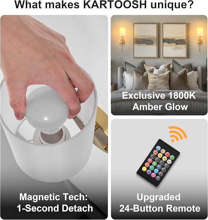 Battery Operated Wall Sconce Set of Two, Wireless Rechargeable Wall Light - Image 6