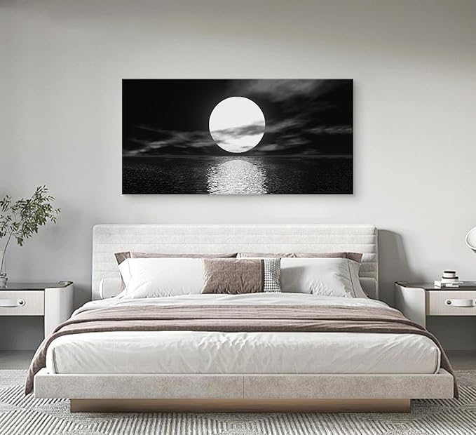 Cao Gen Decor Art S06498 Wall Art Canvas Sea White Full Moon in Night Picture - Image 5