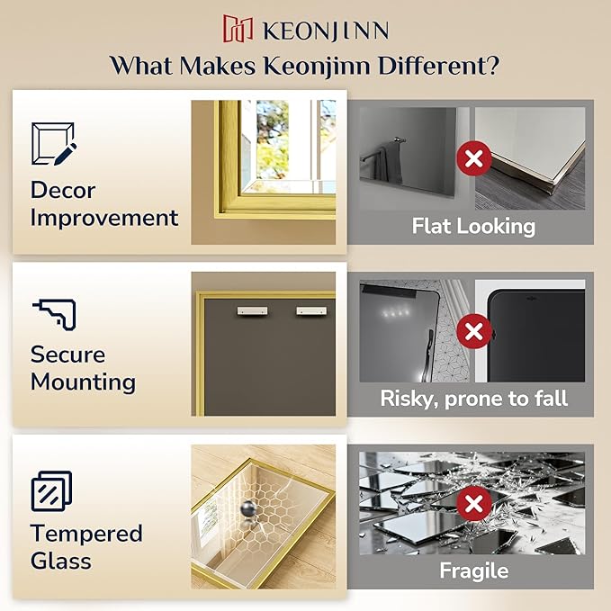 Keonjinn 24" x 36" Brushed Gold Bathroom Mirrors - Image 4