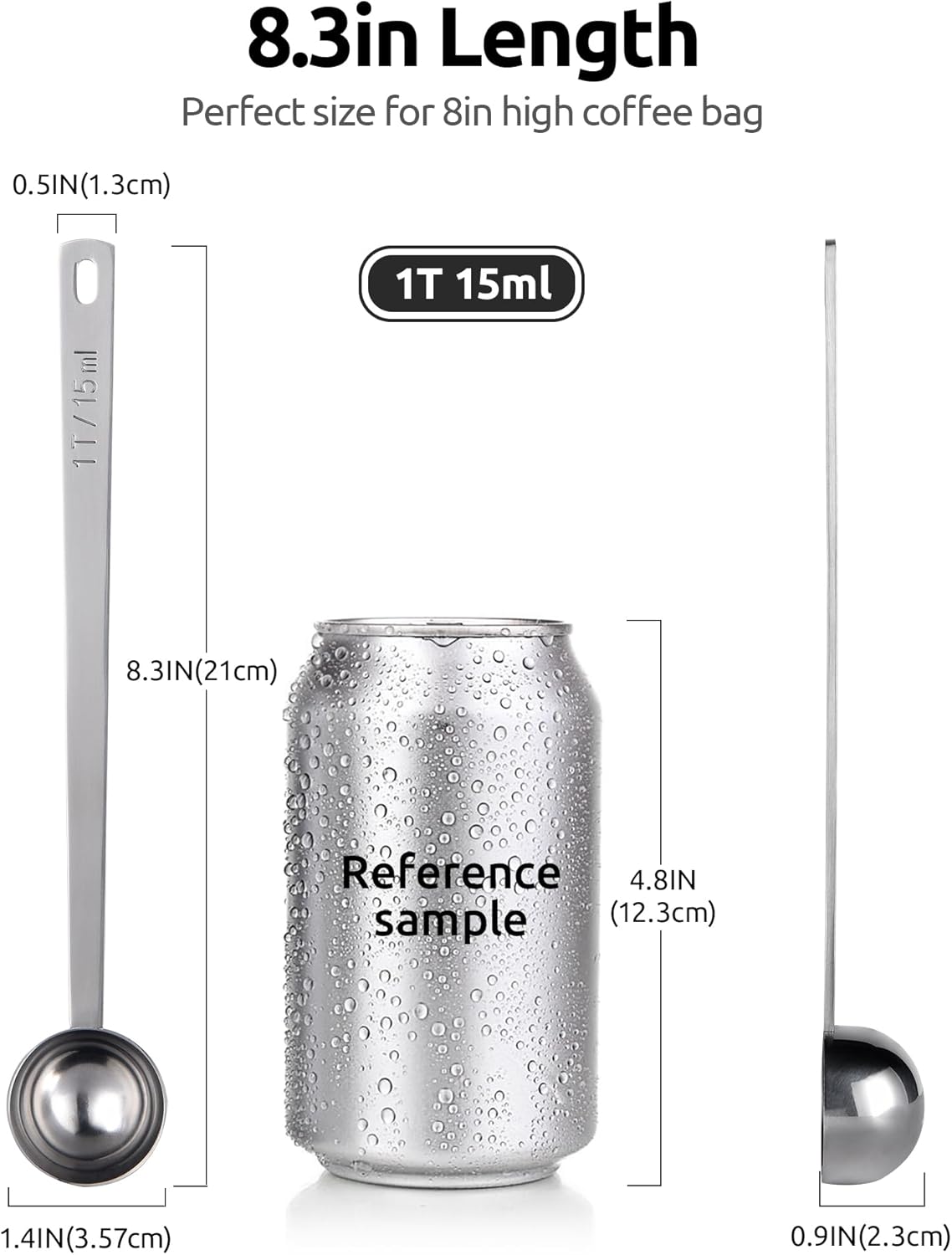 U-Taste Coffee Scoop 1 Tablespoon: 18/8 Stainless Steel Measuring Scooper for Ground Coffee, Bean, Powder, Espresso, 6.9in Long Handle Metal Meaure Spoon for Canister, Jar (1Tbsp/15ml, Silver)