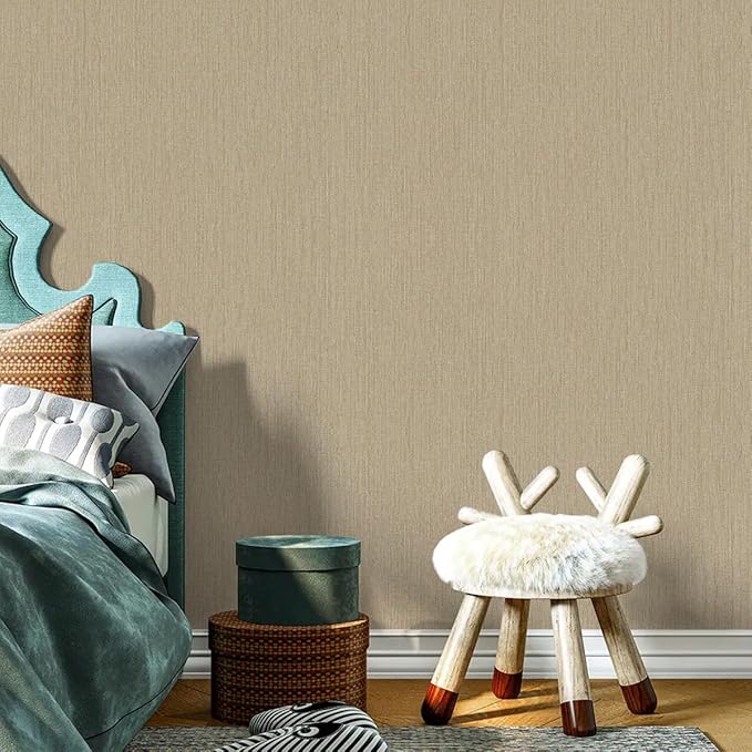 Grasscloth Peel and Stick Wallpaper Beige Brown Textured Wallpaper 15.7inch x - Image 7