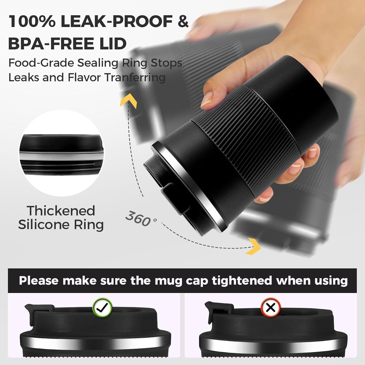 Volhoply 13 oz Stainless Steel Insulated Travel Coffee Mug with Fip Lid Bulk 4 Pack,Reusable Double Wall Vacuum Metal Coffee Cup,Portable Leak Proof Thermal Tumbler for Hot&Cold Drinks(Assort Color,4)