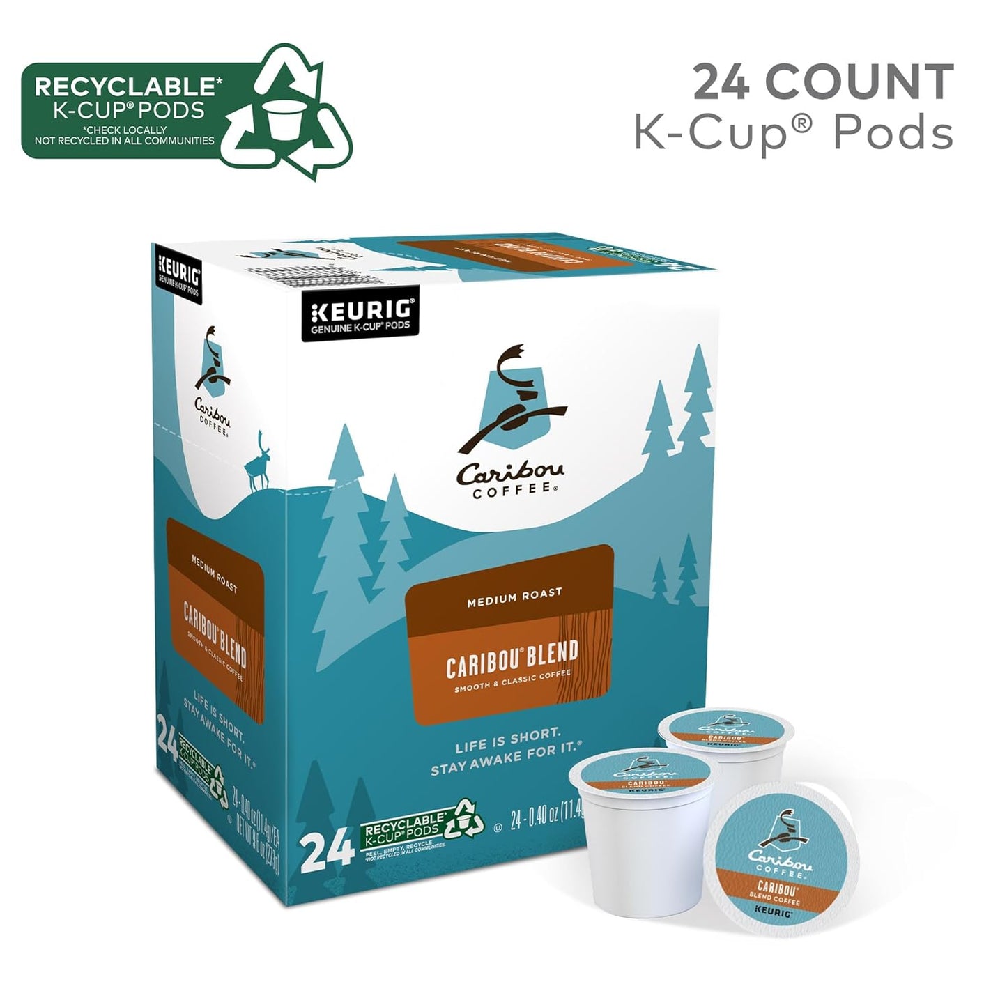 Caribou Coffee Keurig Single-Serve K-Cup Pods, Caribou Blend Medium Roast Coffee, 24 Count