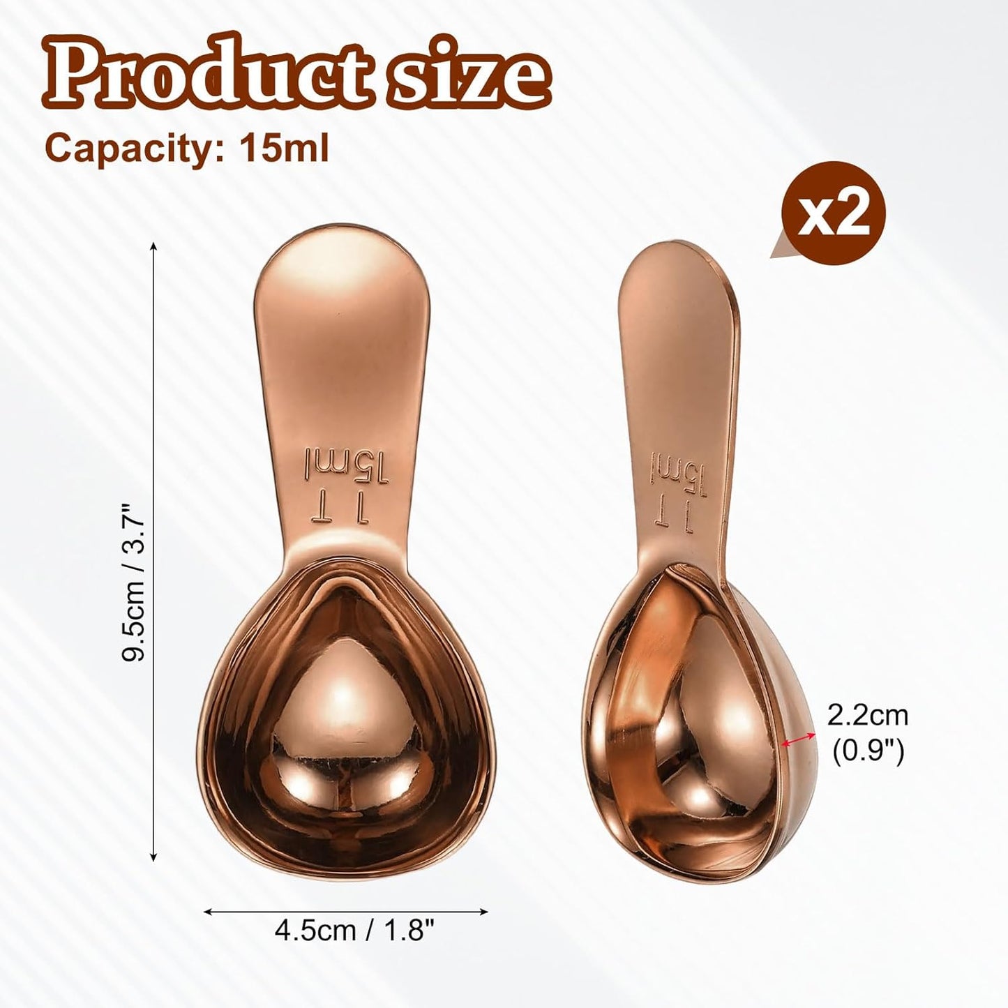 uxcell 2Pcs Stainless Steel Coffee Scoop, 15ml Short Handle Measuring Spoon for Ground Coffee Tea Sugar Kitchen Gifts, Rose gold