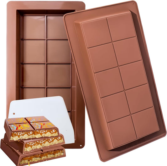 2 PCS Dubai Chocolate Bar Mold, Silicone Chocolate Mold 1 Inch Deep, dubai chocolate bar pistachio for Stuffed Bar with Scraper