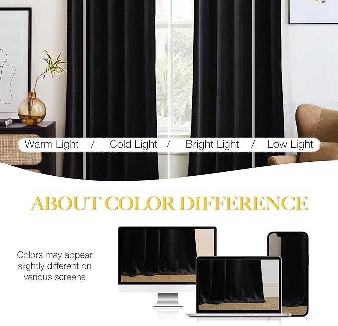 NICETOWN Black Out Velvet Curtains 108 inches Long Blackout - Image 3