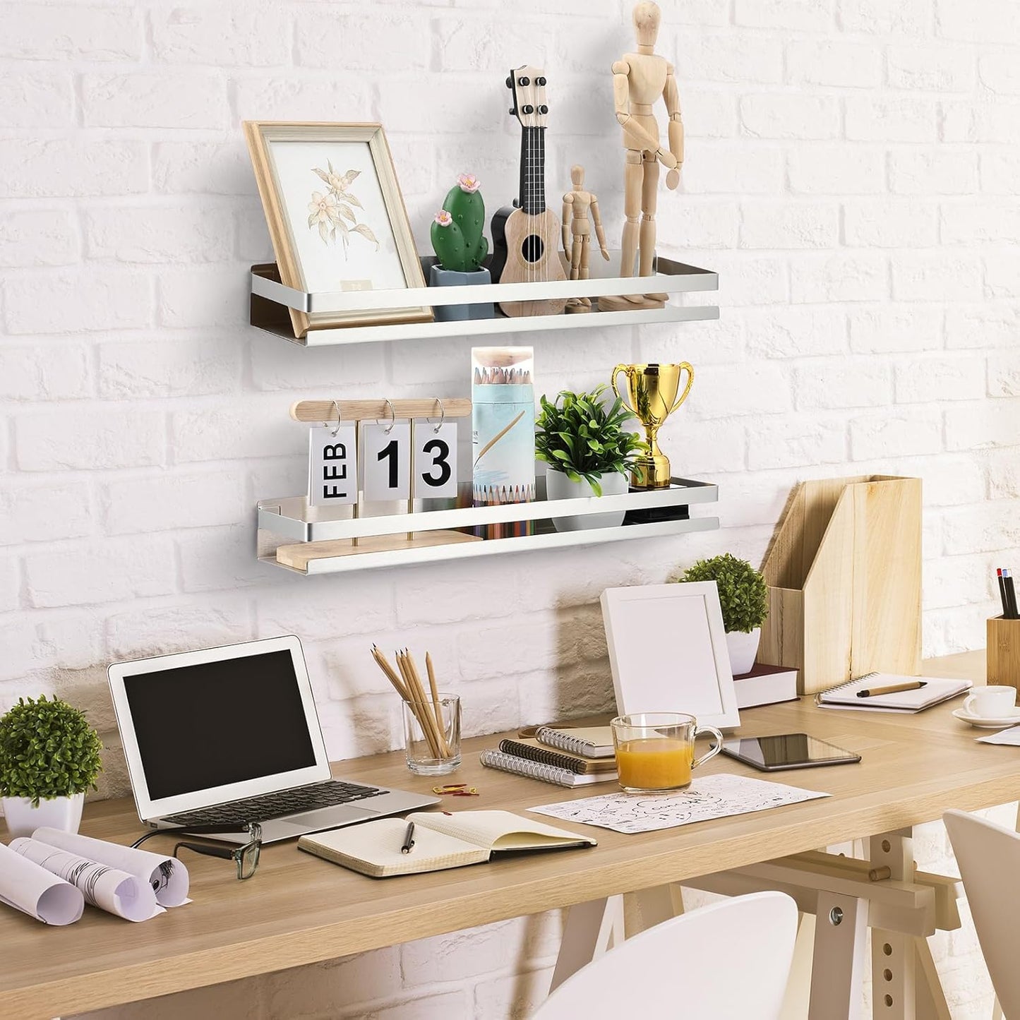 Lallisa 2 Pieces Stainless Steel Shelf Bathroom Shower Floating Shelves Wall Mounted Shower Caddy Basket Shelf Storage Organizer Shelves for Bathroom, Kitchen, Living Room(19.69 Inches/ 50 cm,Silver)