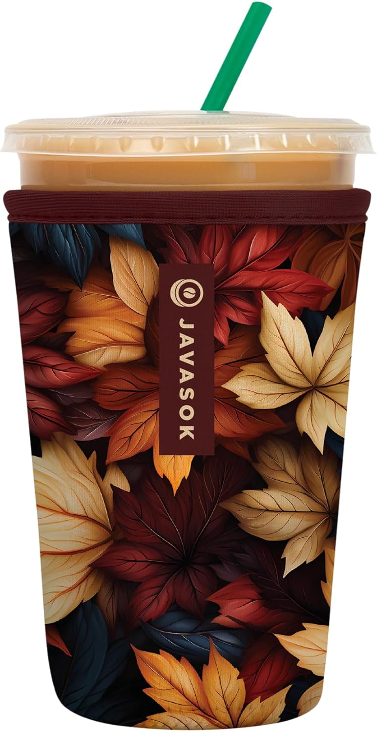Sok It JavaSok Iced Coffee & Cold Soda Insulated Neoprene Cup Sleeve (Fall Blend, Medium: 22-28oz)