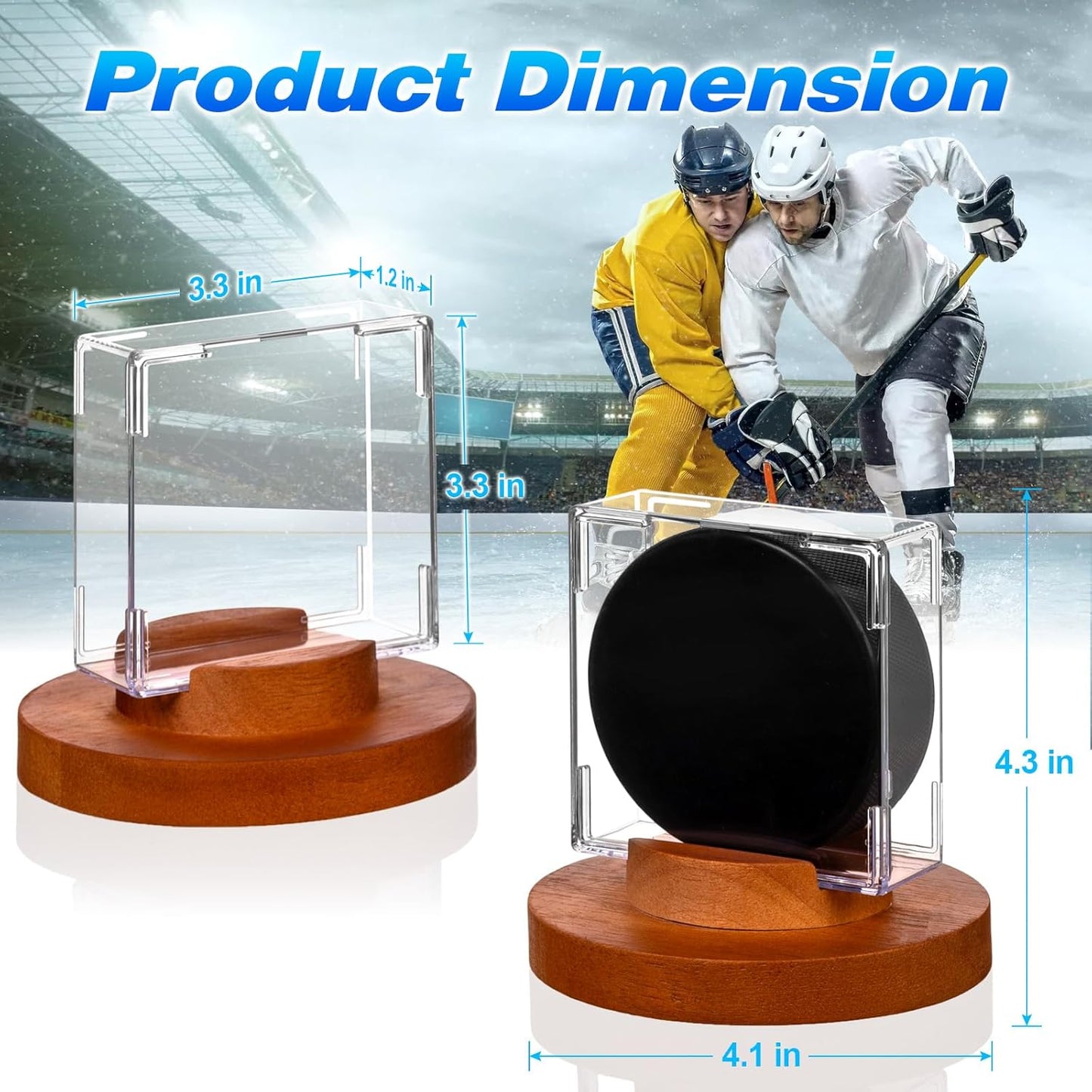 Hockey Puck Display Case - Acrylic Box, Hockey Puck Holder with Wooden Base, Hockey Pucks Storage Stand for Collection Memorabilia (1 Pack, Square)