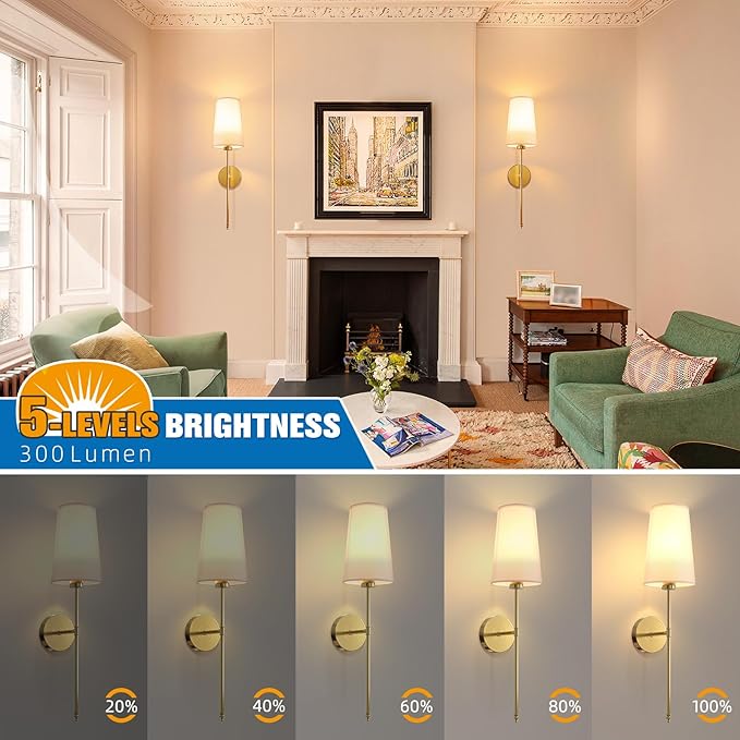 NIORSUN Gold Battery Operated Wall Sconce Set of 2, Rechargeable Wall Lights - Image 5
