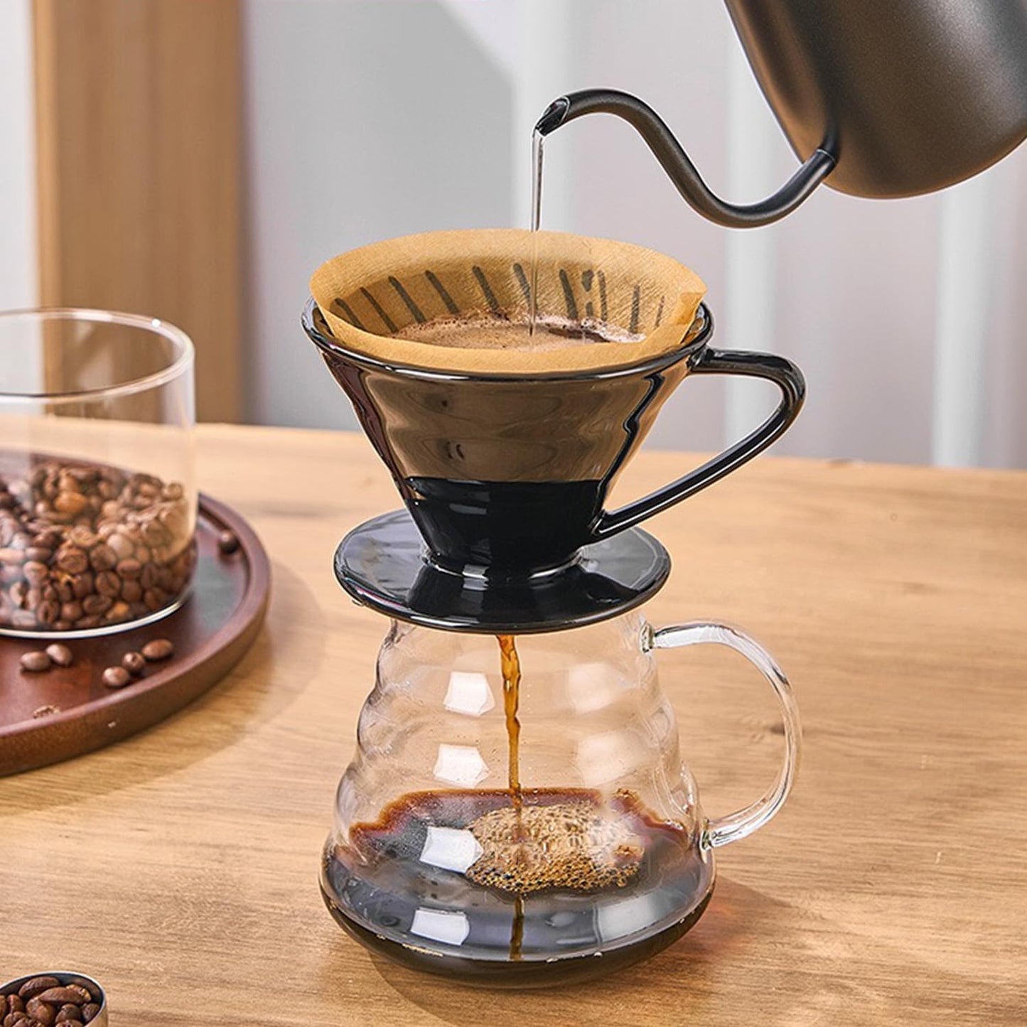 Pour Over Coffee Maker, Single Cup Coffee Dripper, Manual Porcelain Slow Brewing Accessories for Travel, Camping, Office, Home, Cafe, Coffee Gifts (Black, Large)