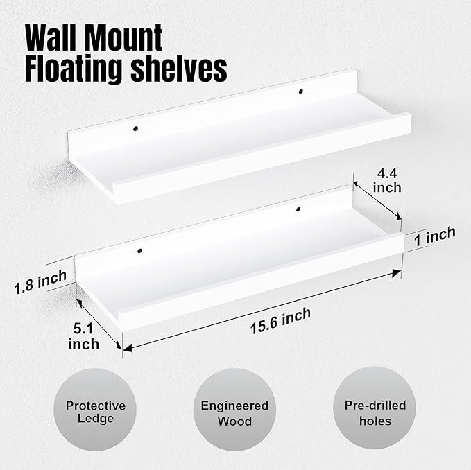 Boswillon Floating Shelves Wall Mounted Set of 2, Modern White Shelves - Image 3