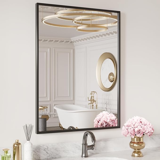 LOAAO 20"X30" Black Rectangle Bathroom Mirror Wall, Matte Black Aluminum Alloy - Image 4