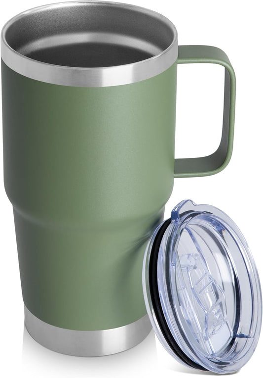 HASLE OUTFITTERS 20oz Tumbler with Lid, Stainless Steel Tumbler with Handle, Metal Insulated Travel Coffee Mug with Handle, Double Wall Vacuum Spill Proof Tumbler Cup, Amy Green 1 Pack