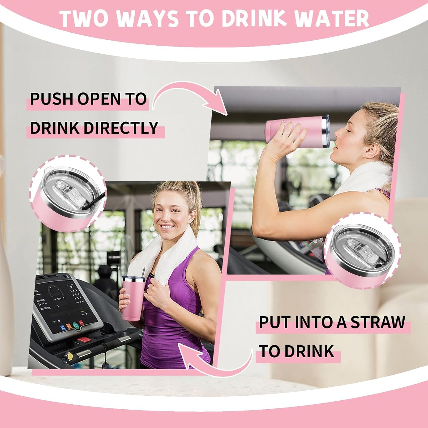 20 oz Tumbler with Lids and Straws, Stainless Steel Insulated Coffee Tumbler, Double Wall Vacuum Insulated Travel Mug Cup, Leakproof Thermal Coffee Cup for Hot and Cold Drinks (light pink)