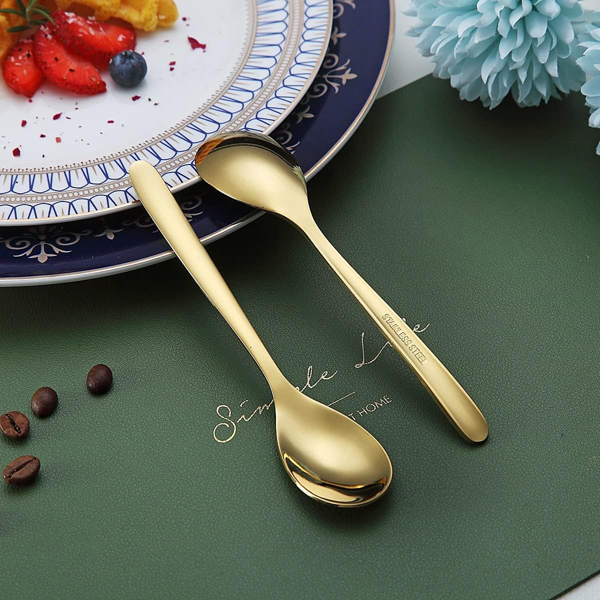 Gold Demitasse Espresso Spoons, 5.5'' Mini Coffee Spoons, Set of 6, Stainless Steel, Dishwasher Safe