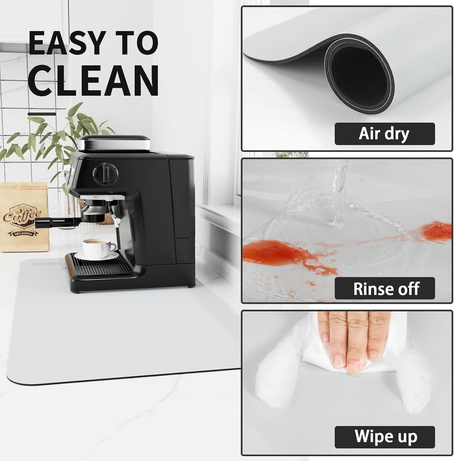 Coffee Mat - Absorbent Hide Stain Rubber Backed Dish Drying Mat for Kitchen Counter - Bar Mats for Countertops Accessories Fit Under Coffee Maker Espresso Machine