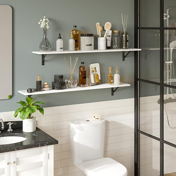 DINZI LVJ Long Wall Shelves, 55.1Inch Wall Mounted Shelves Set of 2, Extra - Image 5