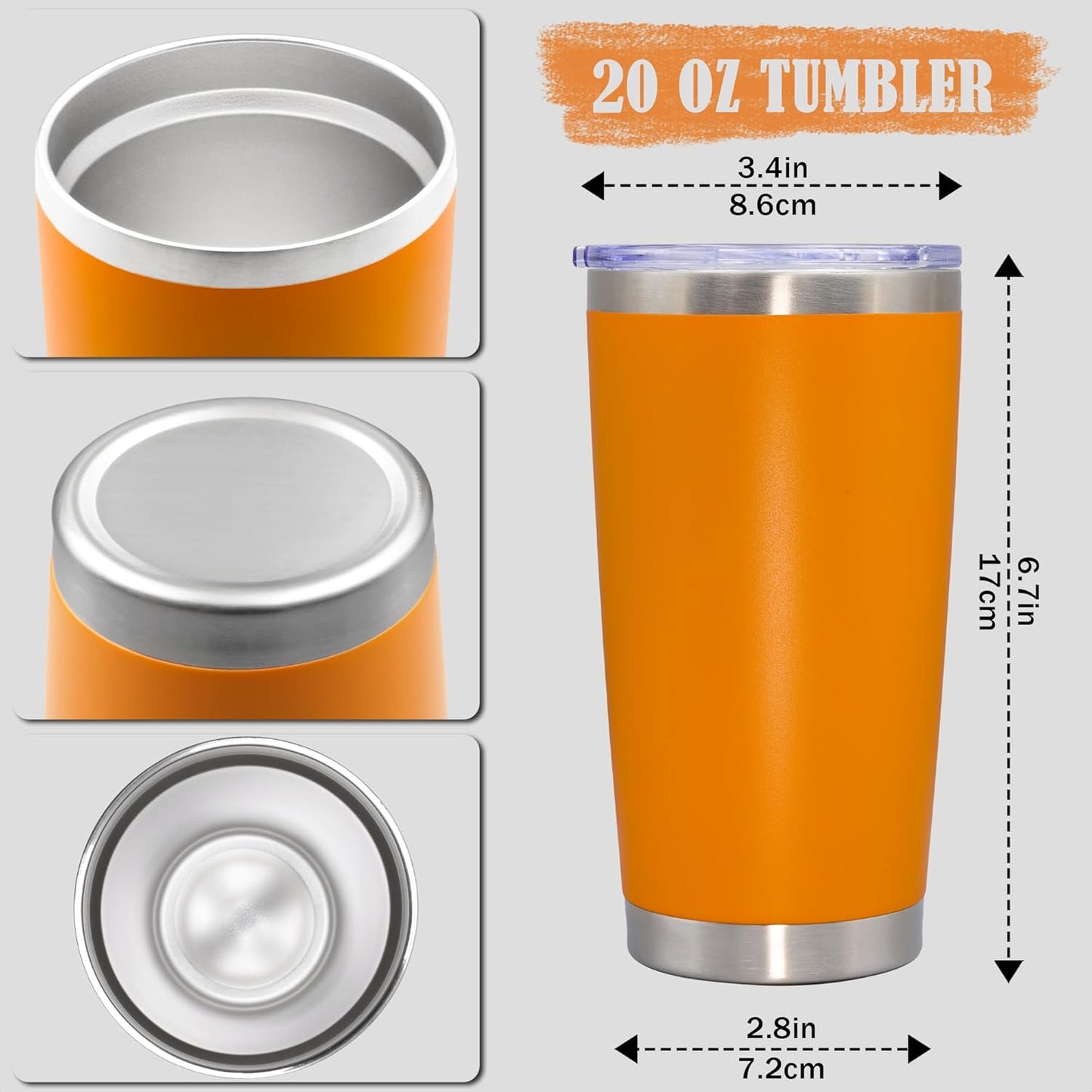 20 oz Tumbler Coffee Tavel Tumblers Bulk with Lid Stainless Steel Double Wall Vacuum Insulated Mug Powder Coated Cups fit Car Cupholder for Hot and Cold - Orange, 12Pack