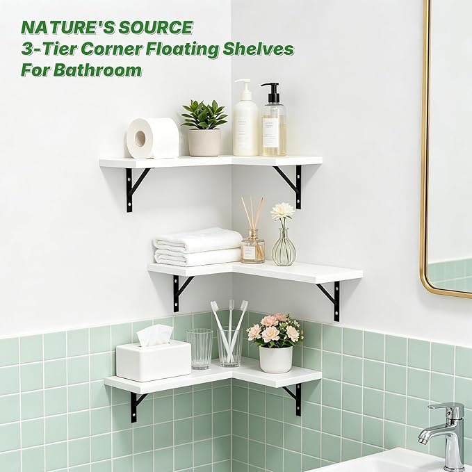 NATURE'S SOURCE Corner Floating Shelves Set of 3, Corner Shelves Wall Mounted - Image 2