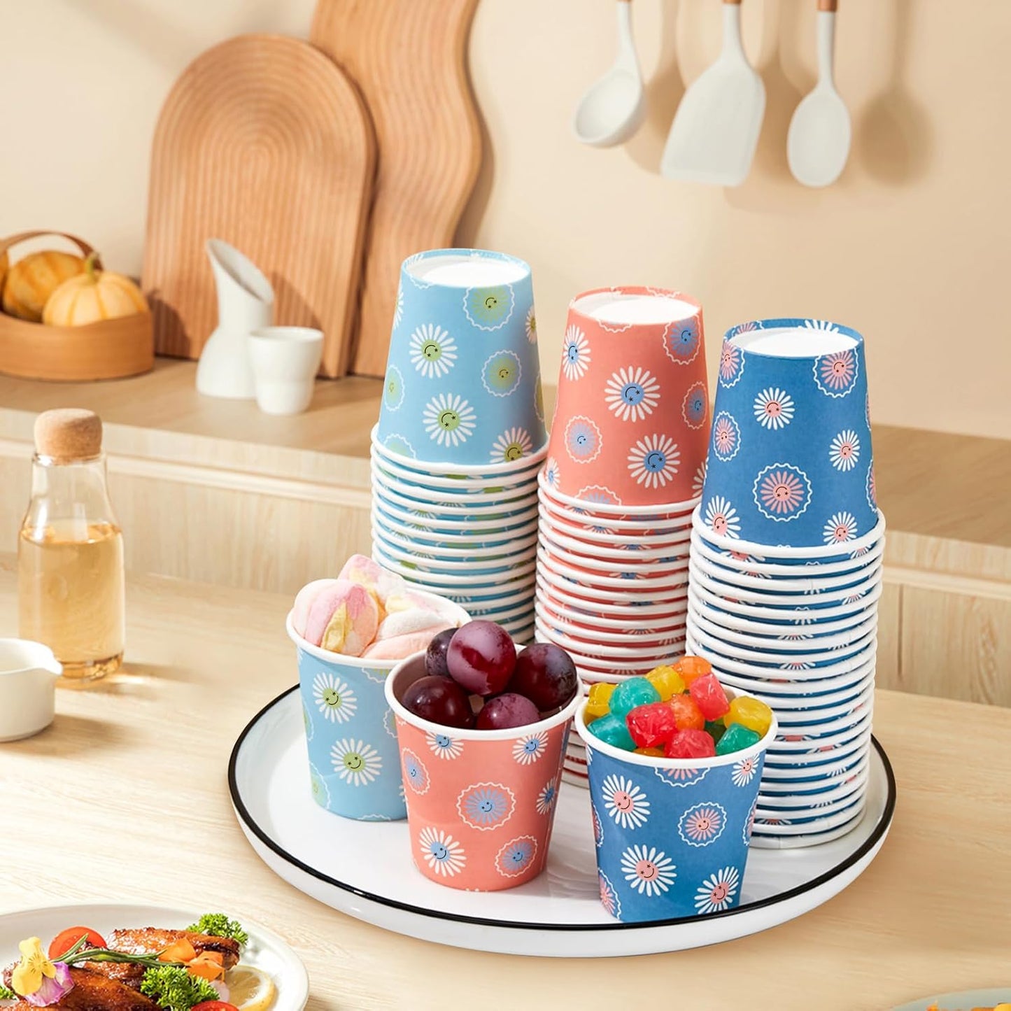 1200 Pack 3 oz Paper Cups, Disposable Bathroom Cups, Mini Mouthwash Cups, Small Cup 3 Ounce for Bathroom, Party, Picnic, BBQ, Travel(Daisy)