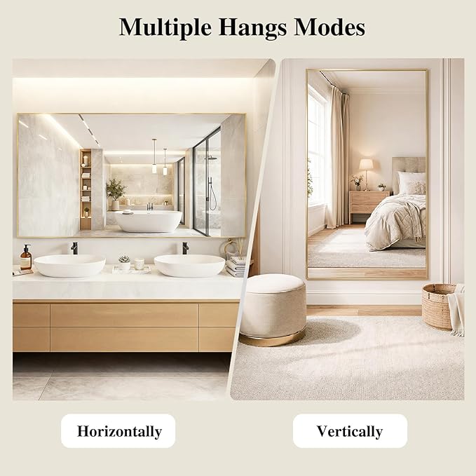 Koonmi Gold Rectangle Wall Mirror, 20x30 Inch Bathroom Mirror, Aluminum Frame - Image 6