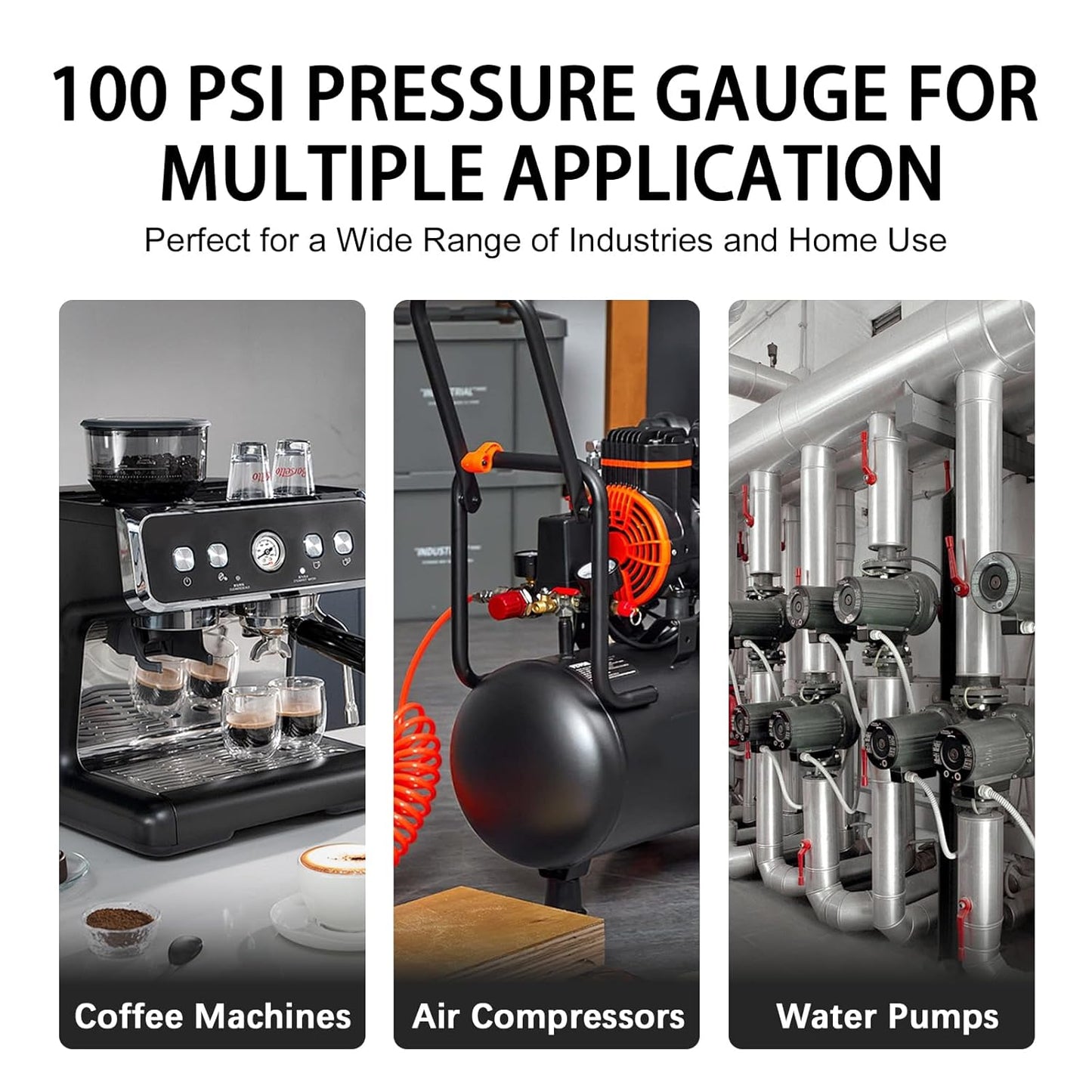 1-Inch Mini Pressure Gauge, 0-30 PSI / 0-200 kPa, Compact Dual-Scale Gauge, 1/8” NPT Bottom Mount, Stainless Steel Case for Coffee Machines, Airbrush Systems, Sprayers, and Pneumatic Tools