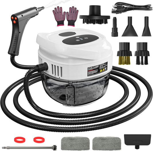 Handheld Steam Cleaner for Home, 2500W High Temperature Pressurized Machine, 1.7L Water Tank, Handle-controlled Steam Output, Portable Cleaning Steamer for Car, Bed Bugs, Furniture, Grout (White)