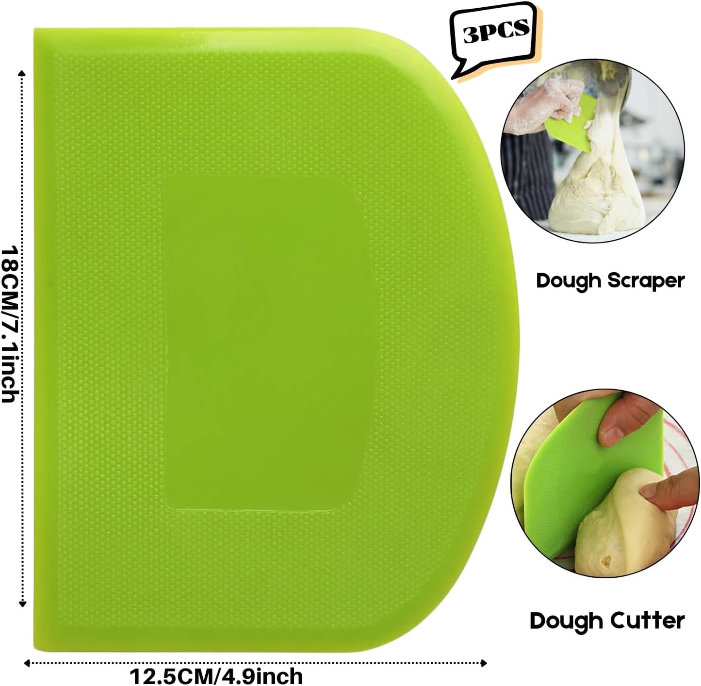 SURDOCA Dough Scraper Bench Scraper - 3P 7.1x4.9" Plastic Flexible Bowl Scraper, Sharp Edge & Angles Cake Scraper. Non-Slip Bakeware Decorating Tools Sculpting & Modeling Tools - Pink+Green+Pink