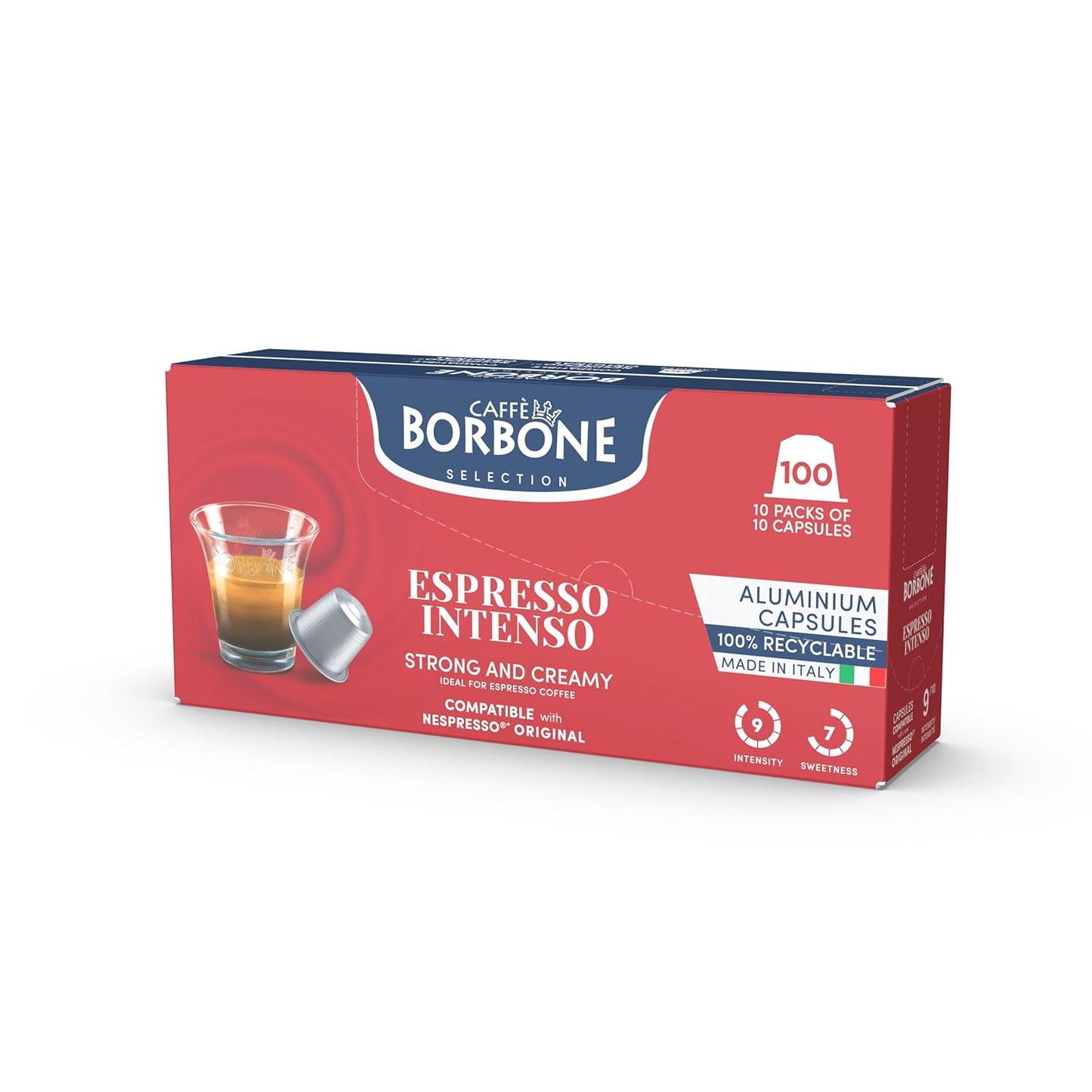 Caffe Borbone Aluminum Coffee Pods Compatible with Nespresso Original Machines, Espresso Intenso, Medium Roast, Full-Bodied and Strong, Genuine Italian Coffee - NOT compatible with Vertuo - 100 Count