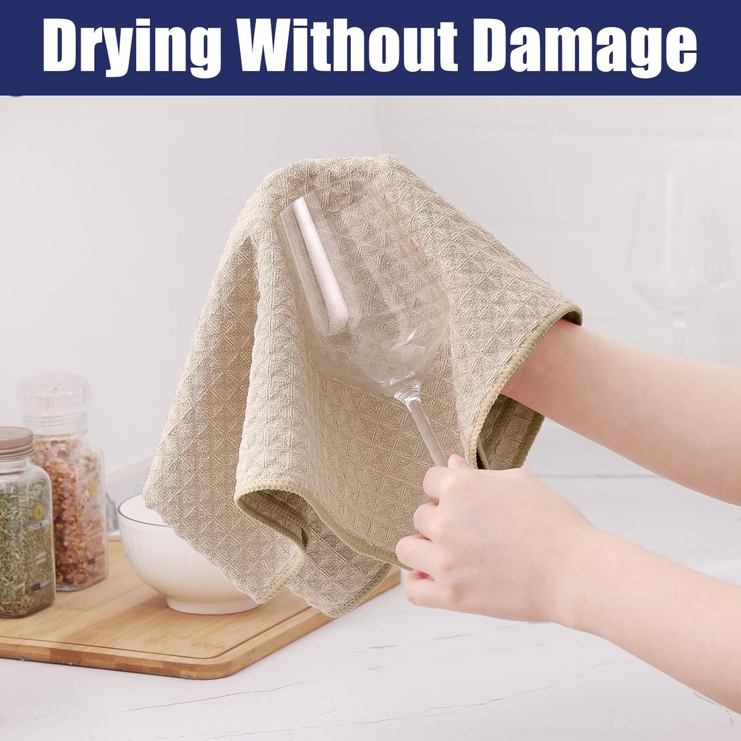 Homaxy Microfiber Waffle Weave Kitchen Dish Cloths, 12 x 12 Inch Ultra Absorbent and Solid Color Dish Towels for Kitchen Fast Drying Dishcloth for Washing Dishes, 12 Pack, Beige