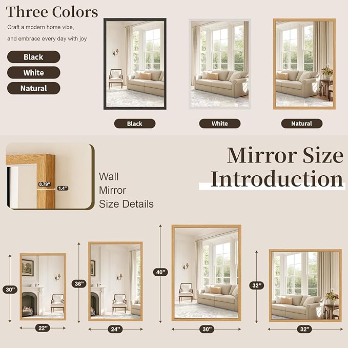 Syndra Square Natural Wood Frame Bathroom Mirror, Waterproof Slim Deep Frame - Image 6