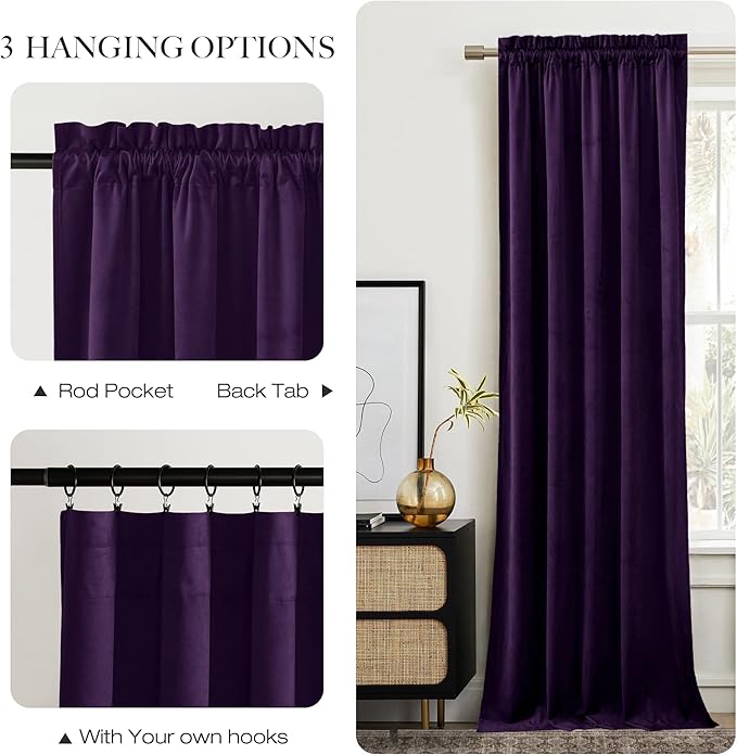 NICETOWN Purple Velvet Curtains and Drapes, Extra Long Elegant Wall Backdrop - Image 6