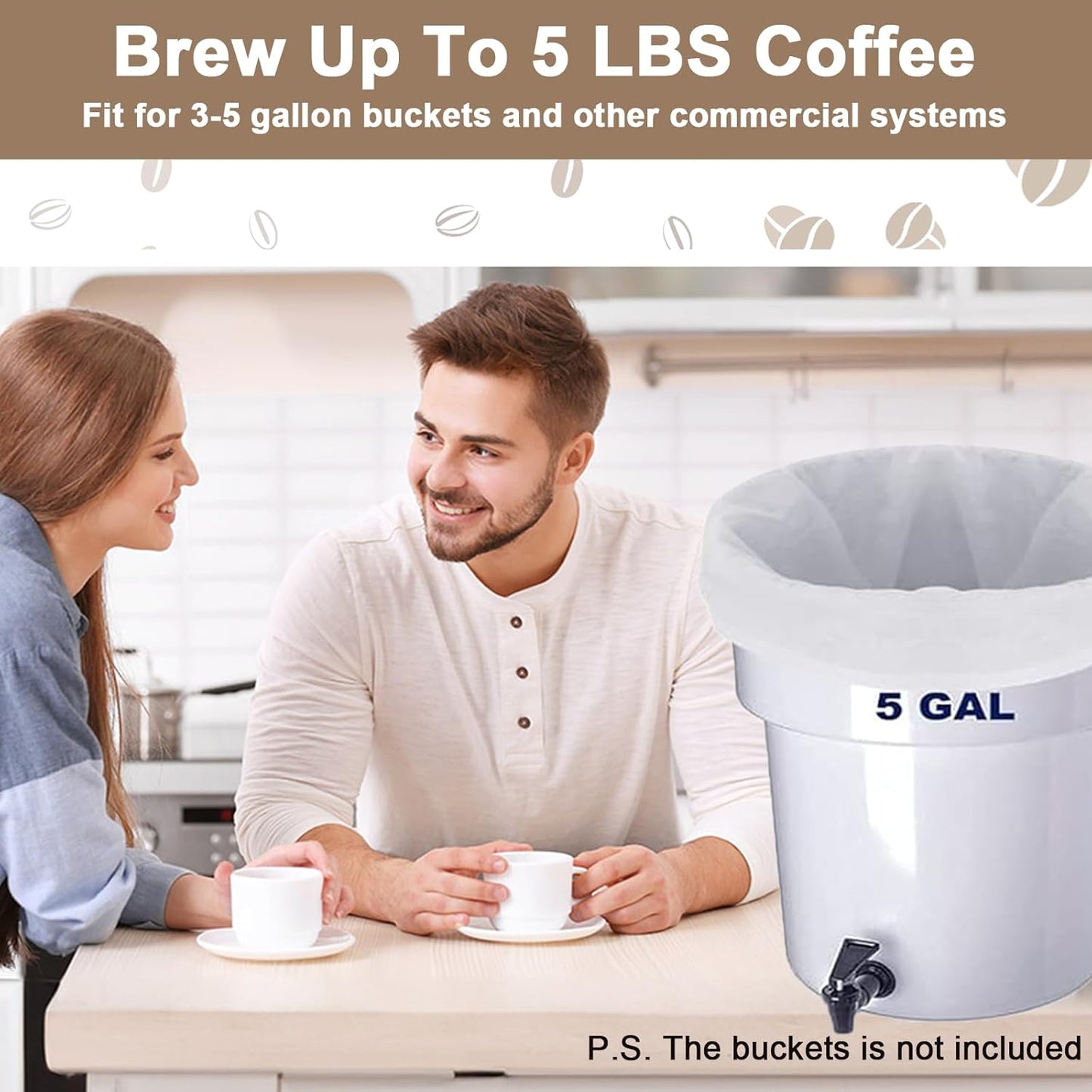 100 Pack Commercial Cold Brew Coffee Filters for 5 Gallon Buckets, 20" X 20" Commercial Cold Brew Bags for Commercial Model Cold Brew Coffee Makers, Brew Up To 5 LBS Coffee