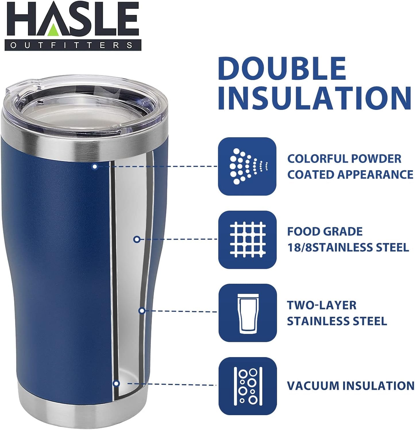 HASLE OUTFITTERS 20 oz Tumbler Bulk, Stainless Steel Tumblers with Lid, Vacuum Insulated Tumbler, Double Wall Powder Coated Cup, coffee mugs, Navy Blue, 1 Pack