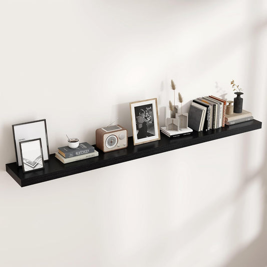 Floating Shelves for Wall, Large Wall Mounted Shelves with Invisible Brackets, Long Wood Floating Shelf for Living Room, Bedroom, Kitchen, (Black, 72" W x 9" D x 1.5" H)