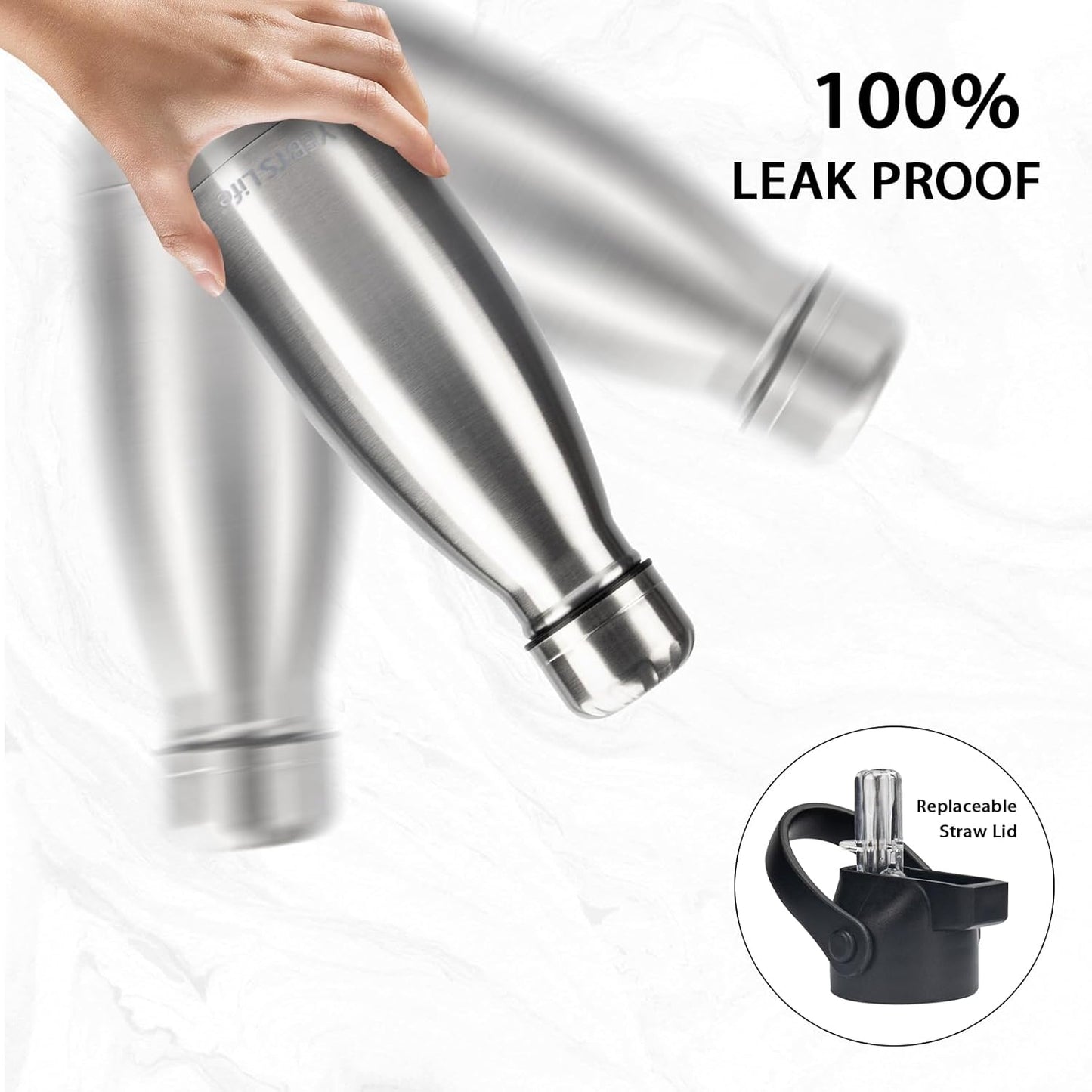 Insulated Water Bottle, 2 Pack-9oz Stainless Steel Water Bottles with straw lid, Metal Sports Water Bottles for Boys,Girls, Double Wall Vacuum BPA-Free Flask for School, Sports & Travel (Silver)