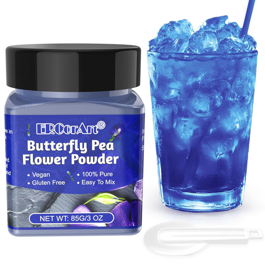 Butterfly Pea Flower Powder - 3 oz All Natural Butterfly Pea Flower Tea, Bright Blue and Purple Food Coloring Butterfly Pea Powder for Ice Cream, Popsicle, Cocktail, Smoothies, Coffee, Milk, Bakery - 85g